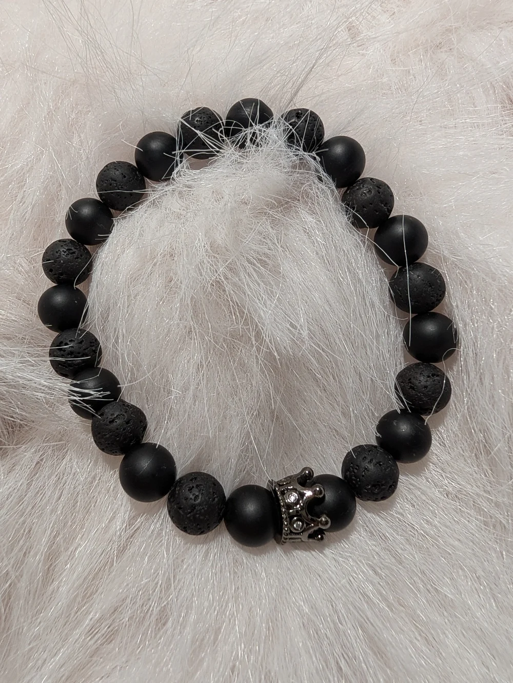 Men's Black Beaded Bracelet with Silver Accent‎